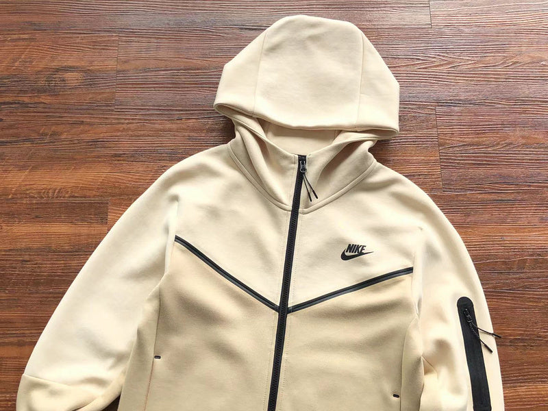 NIKE Tech Fleece Hoodie - Beach - Brown Unisex Streetwear Limited Edition - The NIKE TECH FLEECE HOODIE BEACH BROWN - REPLICA blends modern sportswear innovation with a