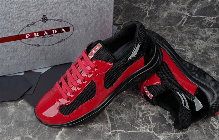 PRADA America's Cup Red Sneakers - Black Unisex Streetwear Limited Edition