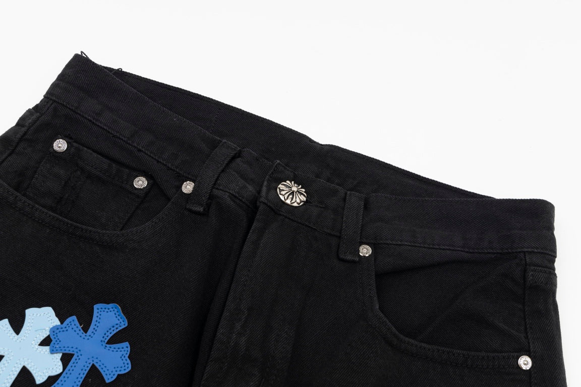 CHROME Hearts Multicolor Cross Patch Jorts Shorts - Black Unisex Streetwear Limited Edition