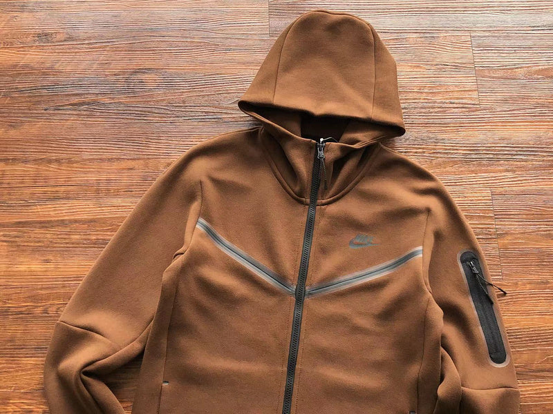 NIKE Tech Fleece Hoodie - - Brown Unisex Streetwear Limited Edition - The NIKE TECH FLEECE HOODIE BROWN - REPLICA combines modern sportswear innovation with sleek streetwear