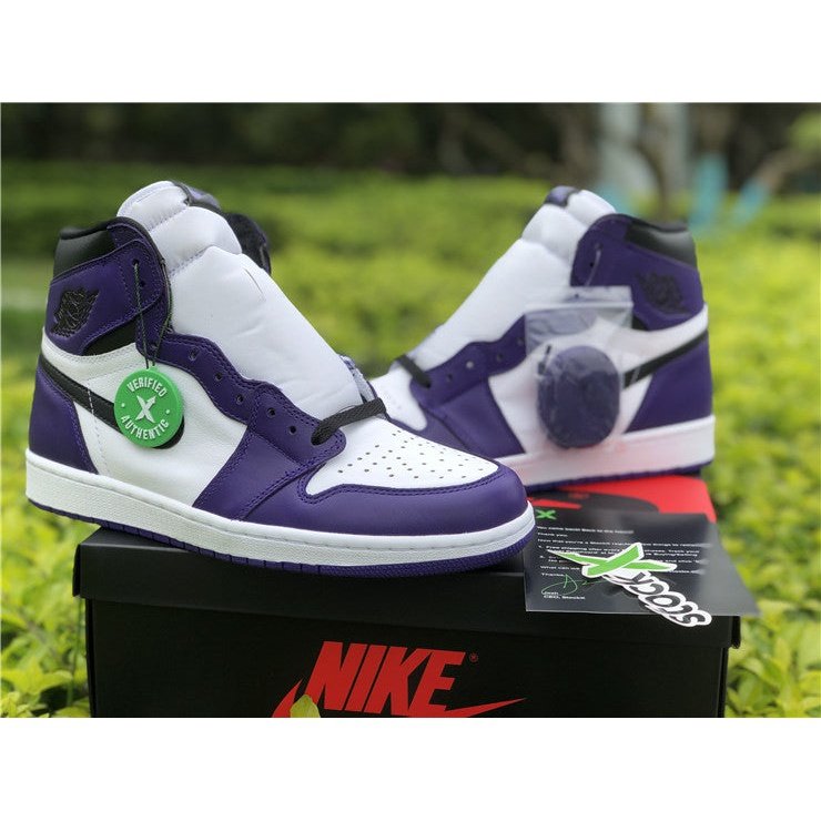 JORDAN 1 High - Court Purple Sneakers - White Unisex Streetwear Limited Edition