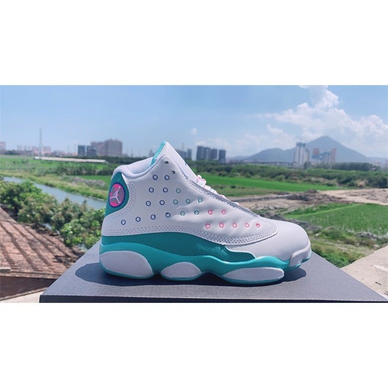 JORDAN 13 Retro - Soar Green Pink Sneakers - White Unisex Streetwear Limited Edition