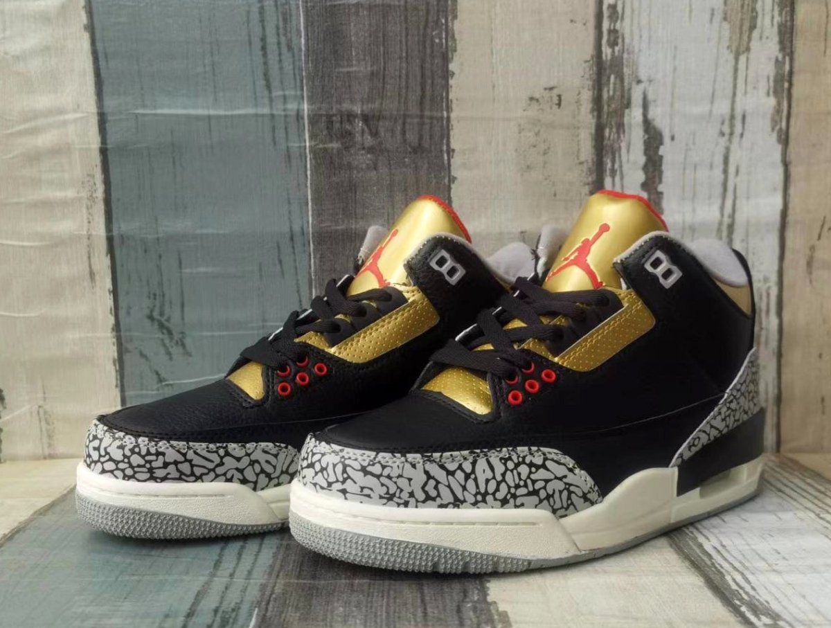 JORDAN 3 - Cement Gold Sneakers - Black Unisex Streetwear Limited Edition