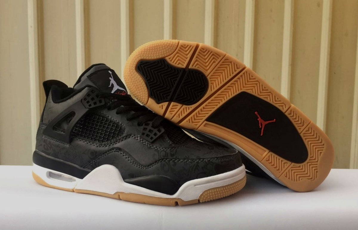 JORDAN 4 - Laser Gum Sneakers - Black Unisex Streetwear Limited Edition