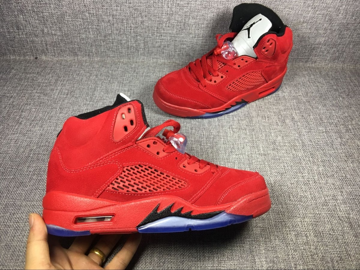 JORDAN 5 Retro - Suede Sneakers - Red Unisex Streetwear Limited Edition