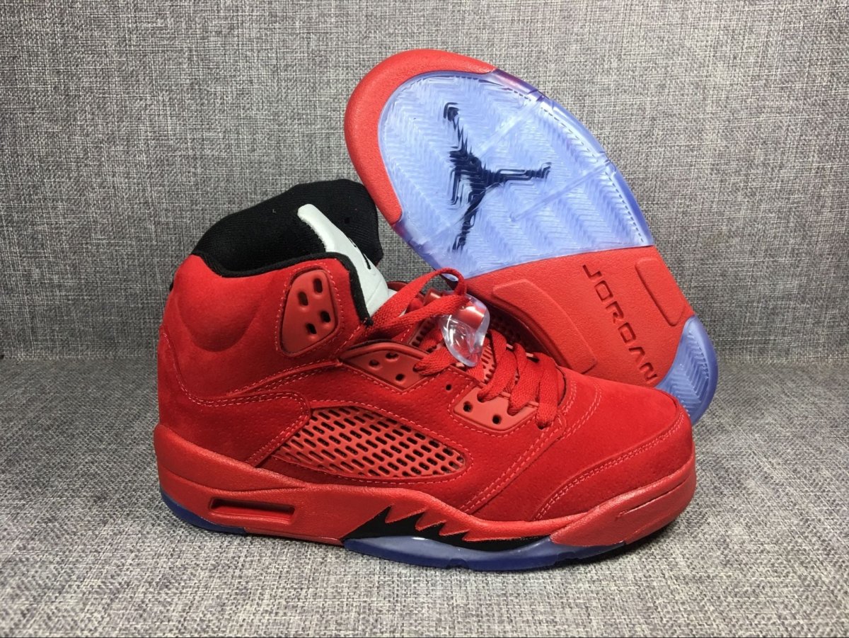JORDAN 5 Retro - Suede Sneakers - Red Unisex Streetwear Limited Edition