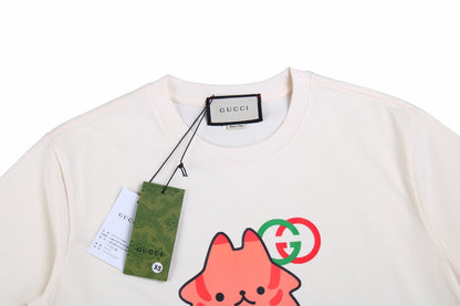 Camiseta Gucci con estampado de gato (Crema)