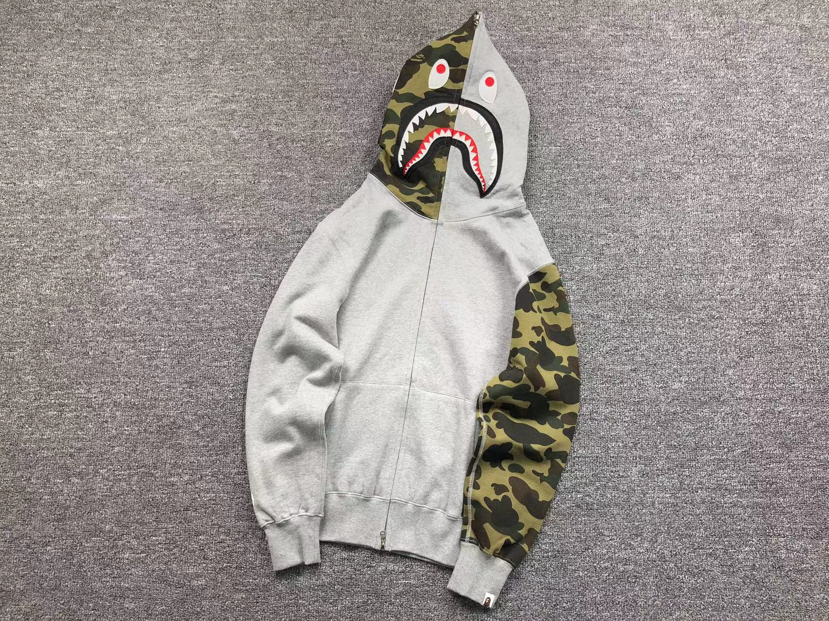 BAPE Camo Full Zip Hoodie Grey - Green Unisex Streetwear Limited Edition