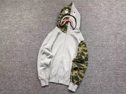 BAPE Camo Full Zip Hoodie Grey - Green Unisex Streetwear Limited Edition