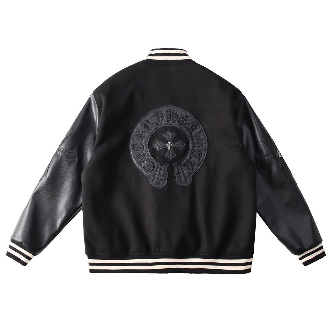 CHROME Hearts Horse Shoe Logo Varsity Jacket - Black Unisex Streetwear Limited Edition
