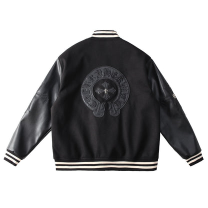 CHROME Hearts Horse Shoe Logo Varsity Jacket - Black Unisex Streetwear Limited Edition