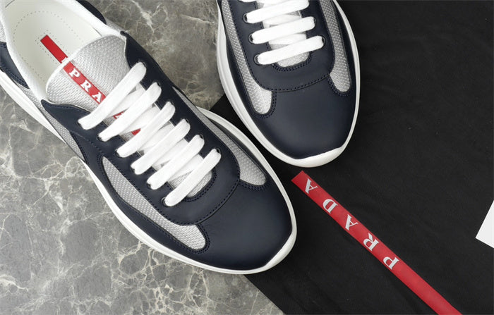 PRADA America's Cup Leather Silver Sneakers - Navy Unisex Streetwear Limited Edition