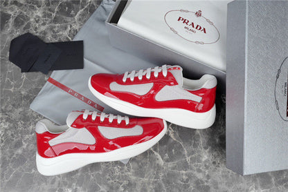 PRADA America's Cup Silver Sneakers - Red Unisex Streetwear Limited Edition