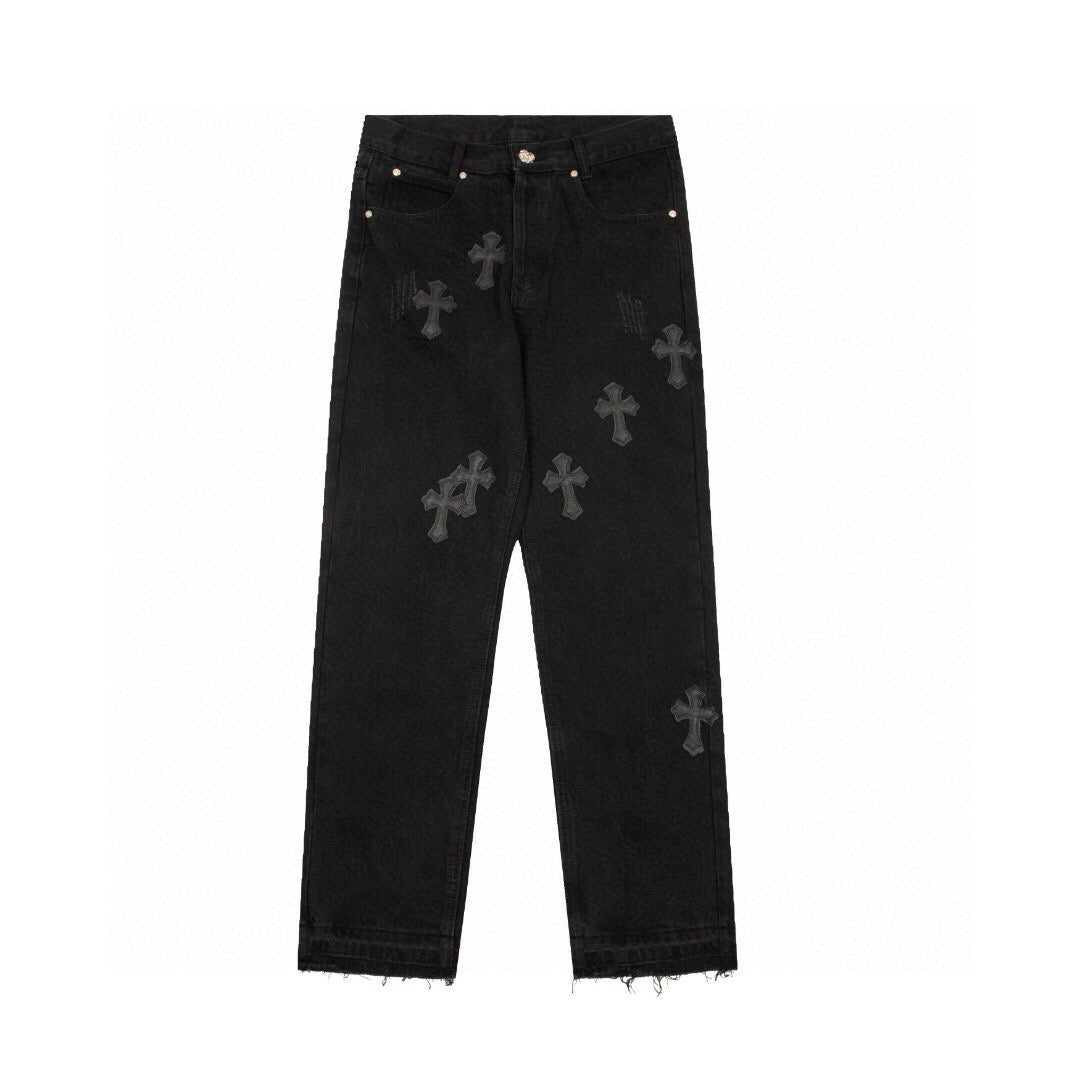 CHROME HEARTS BLACK CROSS PATCH JEANS BLACK - box - replica sneakers