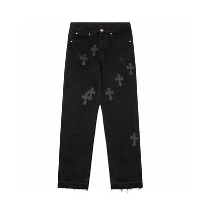 CHROME HEARTS BLACK CROSS PATCH JEANS BLACK - box - replica sneakers