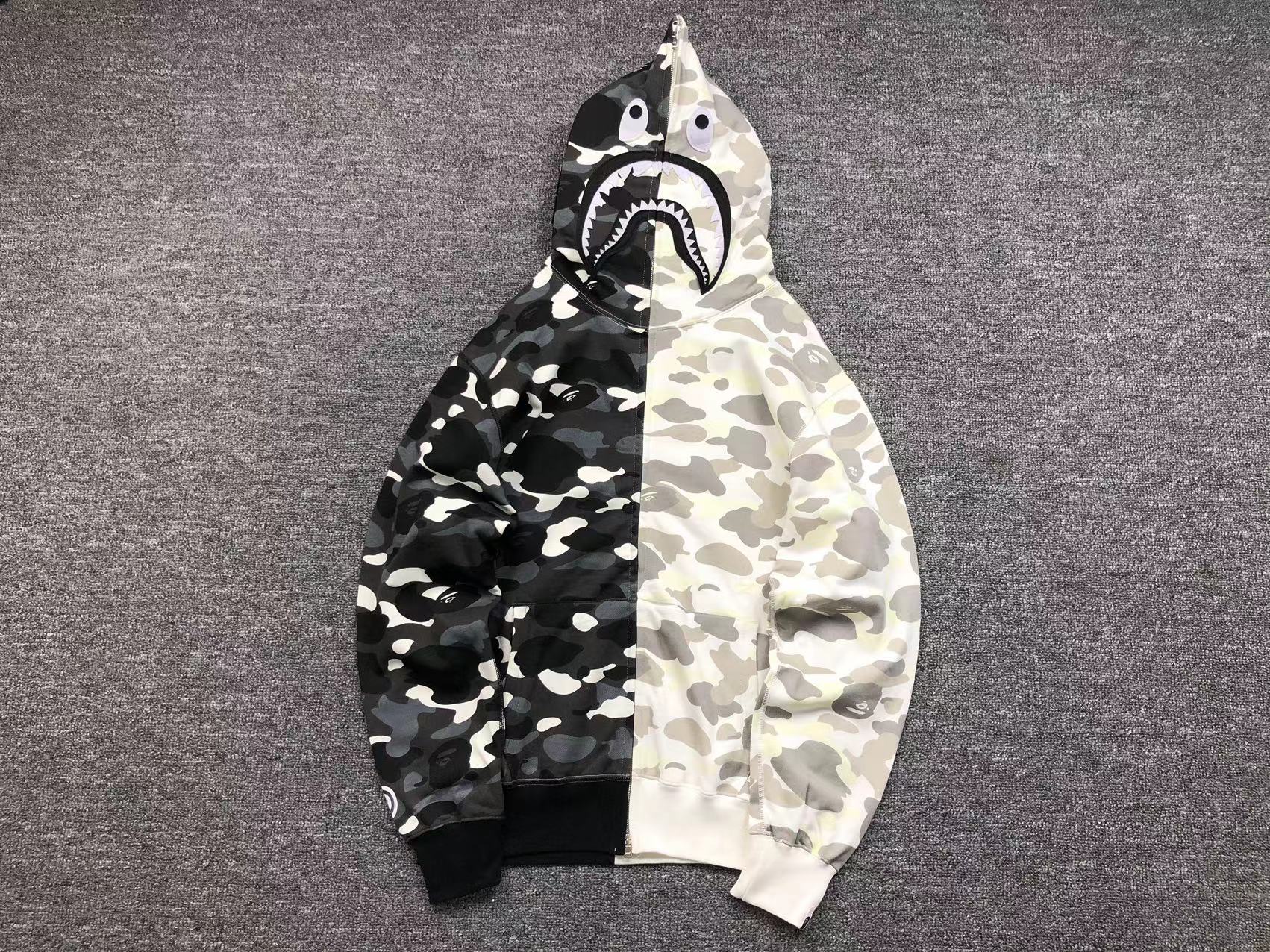 BAPE City Camo Half Shark Full Zip Hoodie White - - Black Unisex Streetwear Limited Edition