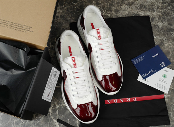 PRADA America's Cup Burgundy Sneakers - White Unisex Streetwear Limited Edition