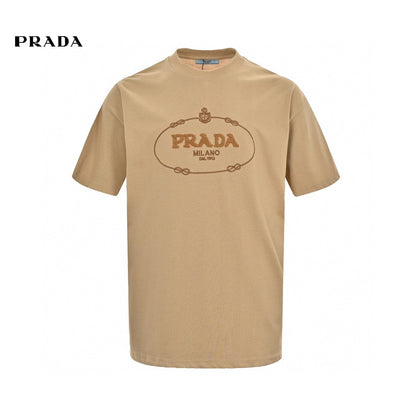 Prada Milano Logo T-shirt - Beige Unisex Streetwear Limited Edition - <span>This Prada Milano t-shirt features a refined design with a brown and beige Prada Milano