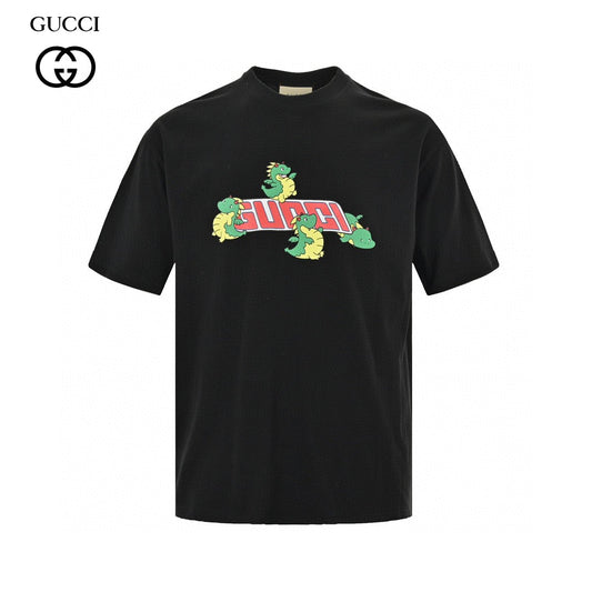 Gucci T-shirt With Dinosaur Graphic - Black Unisex Streetwear Limited Edition - <span>Fun and trendy. Features colorful dinosaur cartoons. Gucci logo in the center. Made from high-quality