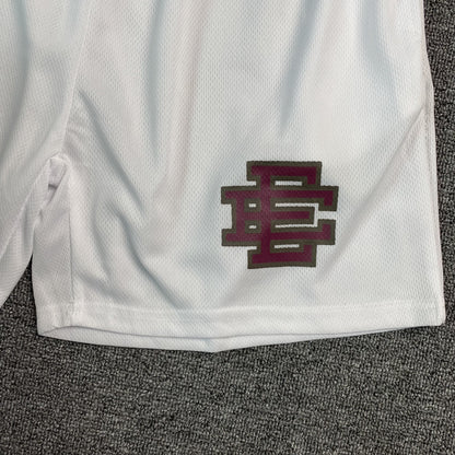 ERIC Emanuel Ee Basic Shorts - Grey - Maroon - White Unisex Streetwear Limited Edition - The ERIC EMMANUEL EE BASIC SHORTS WHITE/GREY/MAROON - REPLICA seamlessly blend luxury streetwear aesthetics wit