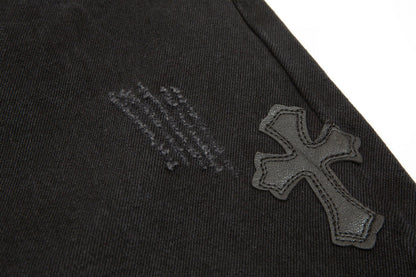 CHROME HEARTS BLACK CROSS PATCH JEANS BLACK - close up - replica sneakers