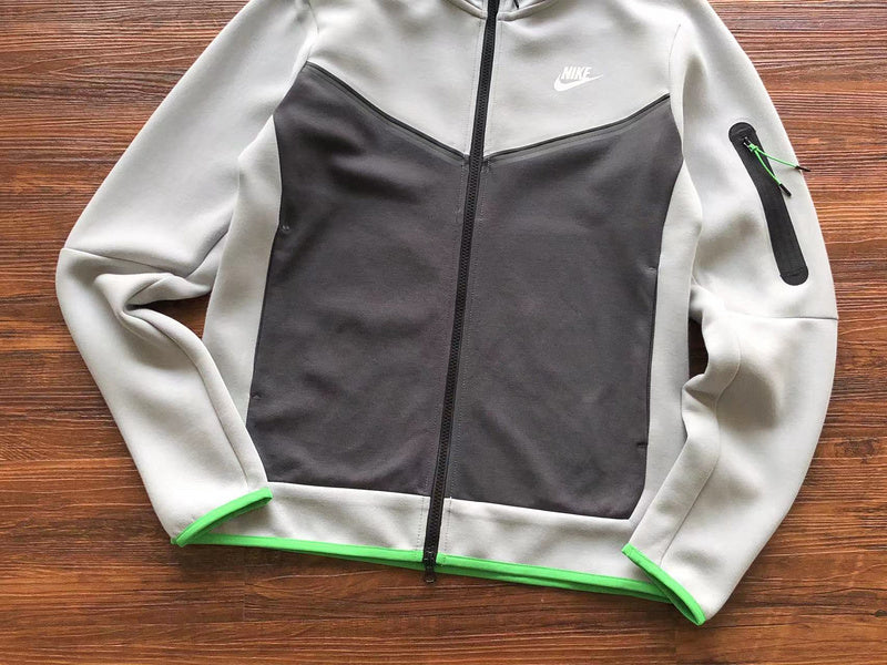 NIKE Tech Fleece Hoodie - Grey - - Green - Black Unisex Streetwear Limited Edition - The NIKE TECH FLEECE HOODIE GREY/BLACK/GREEN - REPLICA delivers the perfect fusion of modern athletic