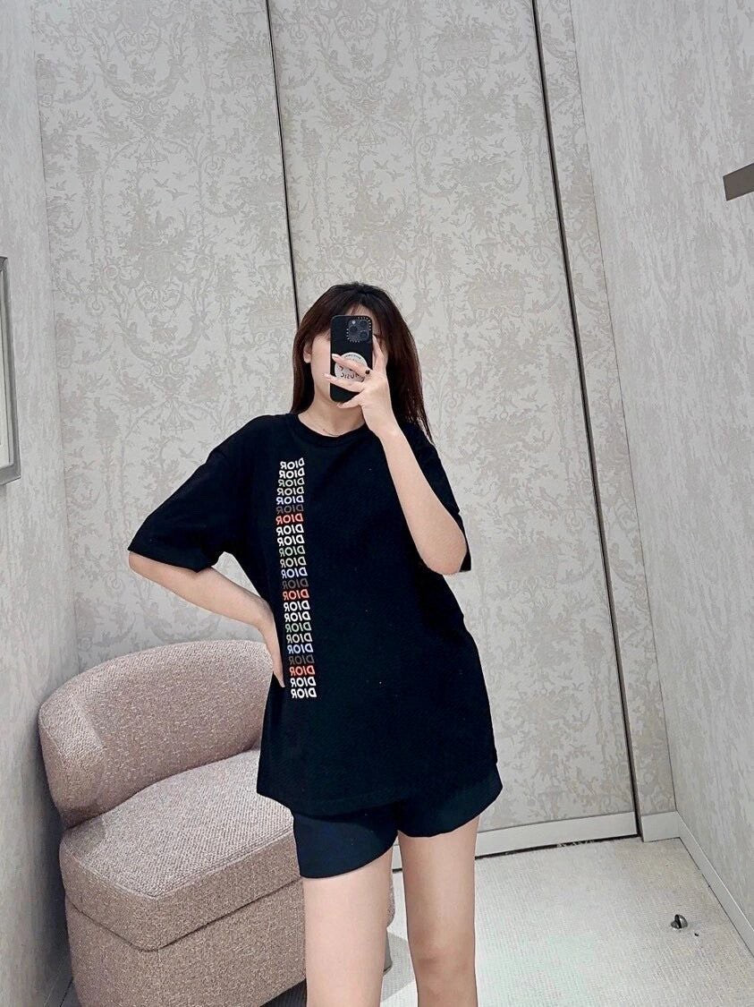 Camiseta Dior - Logotipo vertical multicolor