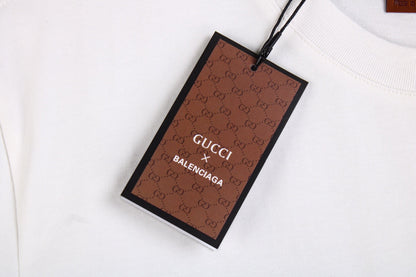 GUCCI - Balenciaga Flower Logo T-shirt - White Unisex Streetwear Limited Edition - The GUCCI x BALENCIAGA FLOWER LOGO T-SHIRT WHITE - REPLICA is a perfect blend of