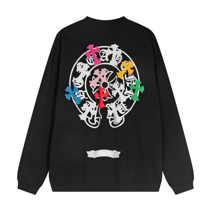 CHROME Hearts Colored Cross Horse Shoe Logo Sweatshirt - Black Unisex Streetwear Limited Edition