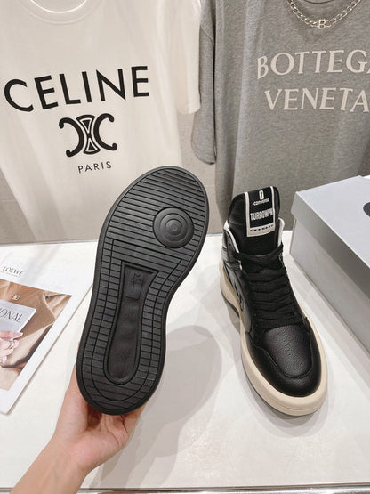 Rick Owens And White High-top Sneakers - Black Unisex Streetwear Limited Edition - **Rick Owens High-Top Sneakers: Modern Luxury with an Edge** Introducing the Rick Owens High-Top Sneakers,