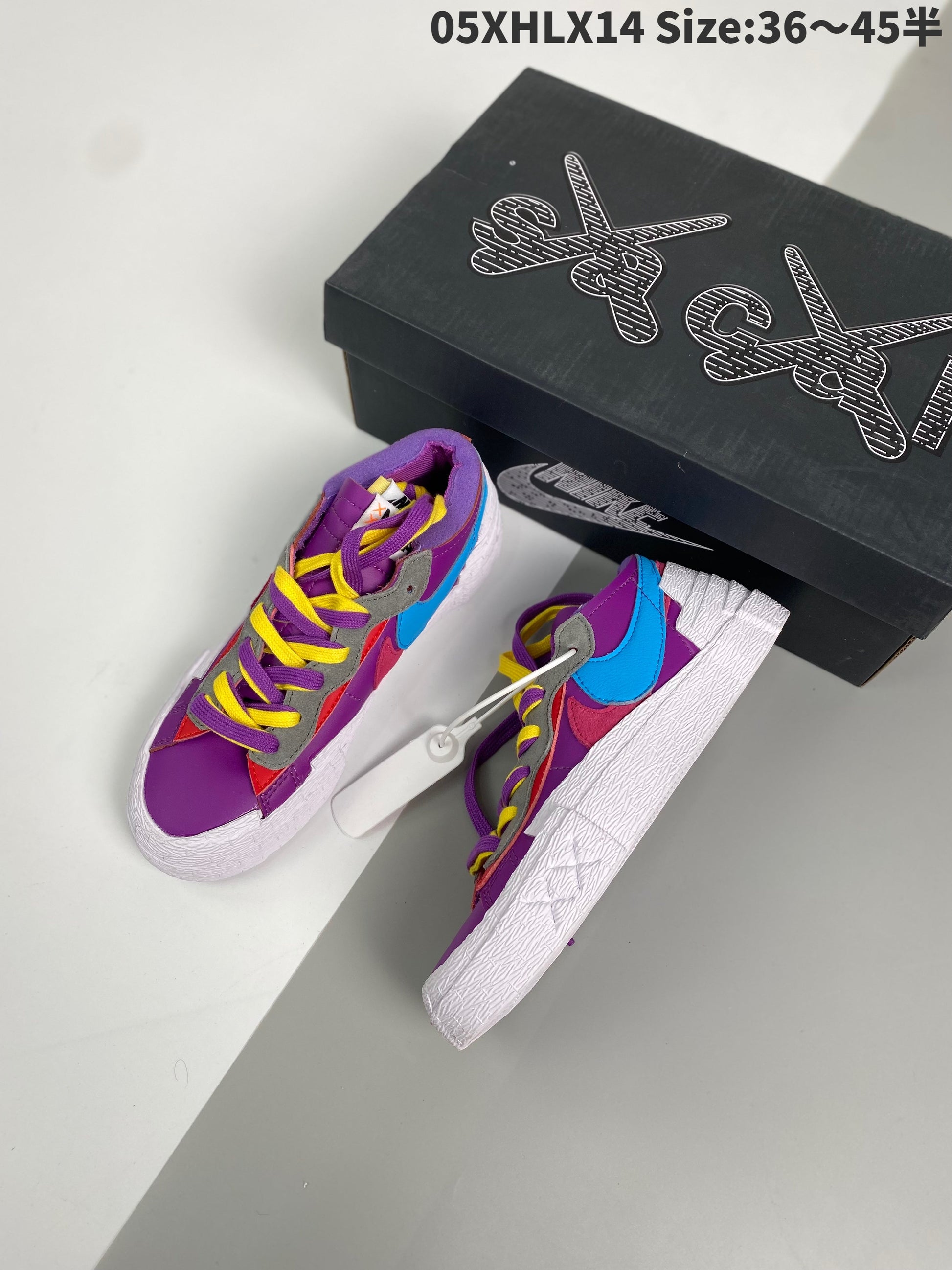 KAWS - Sacai - Nike Blazer Dusk - Purple Unisex Streetwear Limited Edition - The KAWS x Sacai x Nike Blazer 'Purple Dusk' is a masterful collaboration that fuses