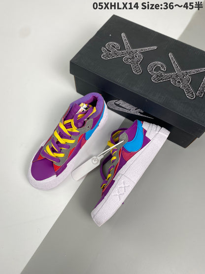 KAWS - Sacai - Nike Blazer Dusk - Purple Unisex Streetwear Limited Edition - The KAWS x Sacai x Nike Blazer 'Purple Dusk' is a masterful collaboration that fuses