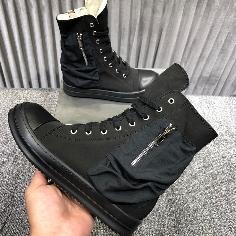 Rick Owens High-top Leather Sneakers With Side Zipper - Black Unisex Streetwear Limited Edition - **Rick Owens High-Top Leather Sneakers with Side Zipper** Elevate your sneaker game with the Rick