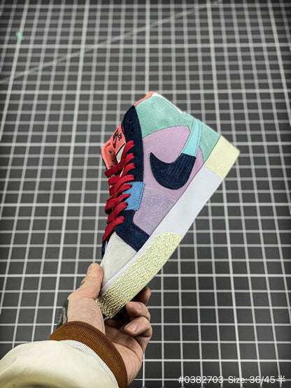 Nike Blazer Mid Prm blue Mosaic Unisex Streetwear Limited Edition - The Nike Blazer Mid PRM 'Blue Mosaic' brings a fresh, artistic twist to the iconic