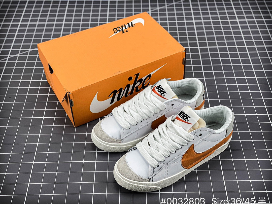 Nike Blazer Low'1977 Jumbo - White Unisex Streetwear Limited Edition - The Nike Blazer Low '1977 Jumbo Suede and Split Leather in White and Orange brings