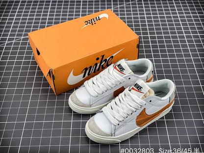 Nike Blazer Low'1977 Jumbo - White Unisex Streetwear Limited Edition - The Nike Blazer Low '1977 Jumbo Suede and Split Leather in White and Orange brings