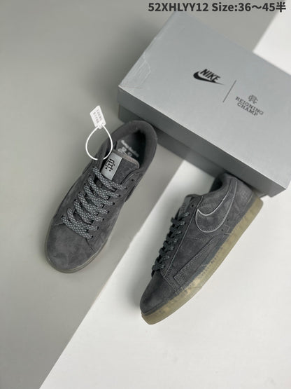Nike Blazer Low - Reigning Champ2.0 - Red Unisex Streetwear Limited Edition - The Nike Blazer Low x Reigning Champ 2.0 in grey suede with a reflective 3M