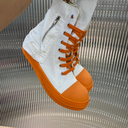 Rick Owens High-top Canvas Boots - And Orange T-Shirt - White Unisex Streetwear Limited Edition - ### Rick Owens High-Top Canvas Boots - White and Orange Introducing the Rick Owens High-Top