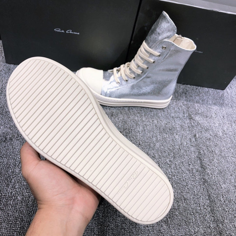 Rick Owens Metallic High-top Sneakers - White Unisex Streetwear Limited Edition - **Rick Owens Metallic High-Top Sneakers** Introducing the Rick Owens Metallic High-Top Sneakers, a bold statement