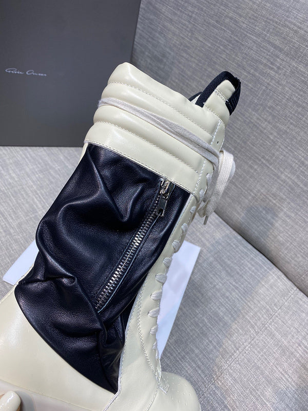 High-Top Leather Combat Boots Jacket - Black Unisex Streetwear Limited Edition - **High-Top Leather Combat Boots** Unveil your edgy side with these high-top leather combat boots, designed