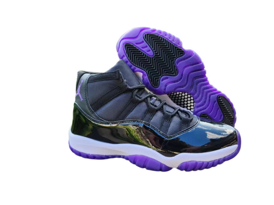 JORDAN 11 And Purple - Black Unisex Streetwear Limited Edition - The Air Jordan 11 in Black and Concord Purple is a bold and dynamic rendition
