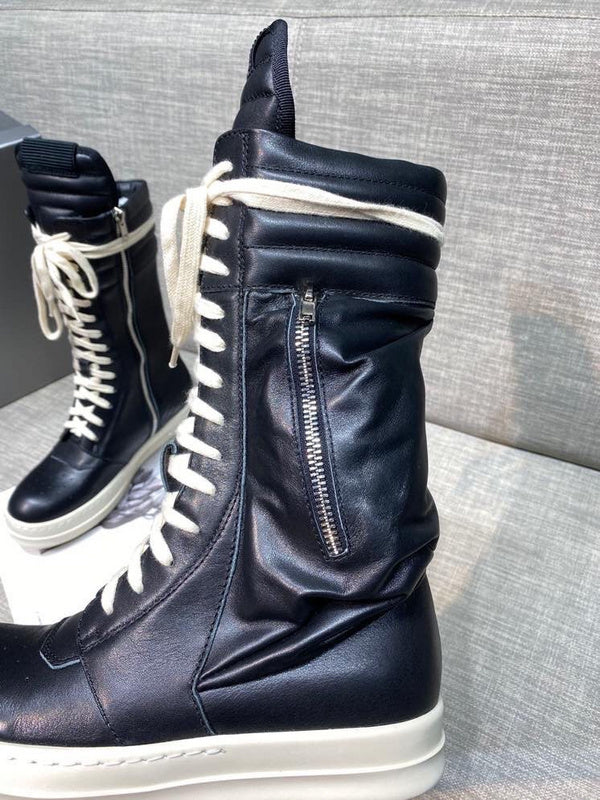 High-Top Leather Lace-up Boots - Black Unisex Streetwear Limited Edition - **High-Top Leather Lace-Up Boots** Introducing a bold addition to your footwear collection, these high-top leather