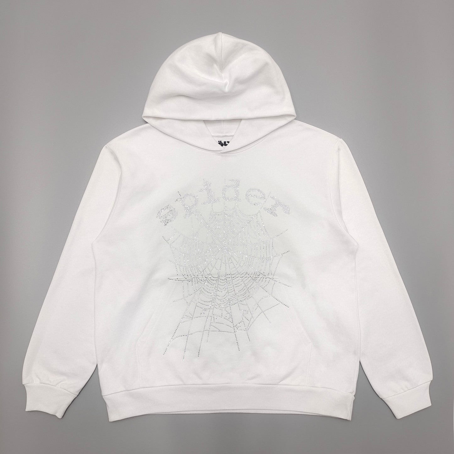 SP5DER Og Rhinestone Logo Hoodie - White Unisex Streetwear Limited Edition - The SP5DER OG RHINESTONE LOGO HOODIE WHITE - REPLICA combines sleek streetwear aesthetics with a