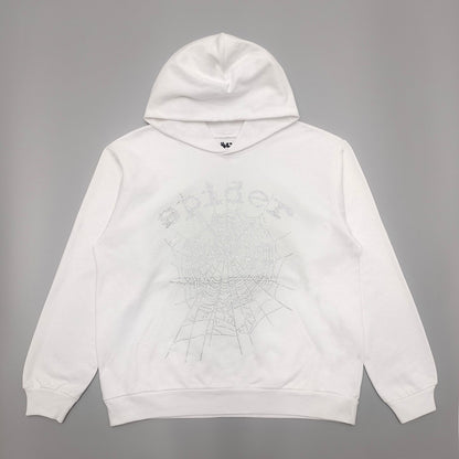 SP5DER Og Rhinestone Logo Hoodie - White Unisex Streetwear Limited Edition - The SP5DER OG RHINESTONE LOGO HOODIE WHITE - REPLICA combines sleek streetwear aesthetics with a