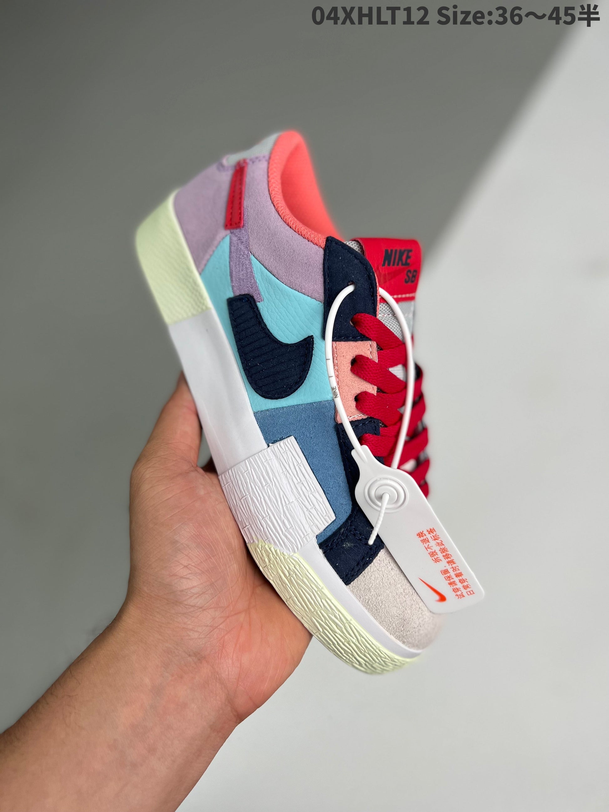 Nike Blazer Prm blue Mosaic Unisex Streetwear Limited Edition - The Nike Blazer PRM Low in blue and purple with a 'broken Swoosh' design delivers