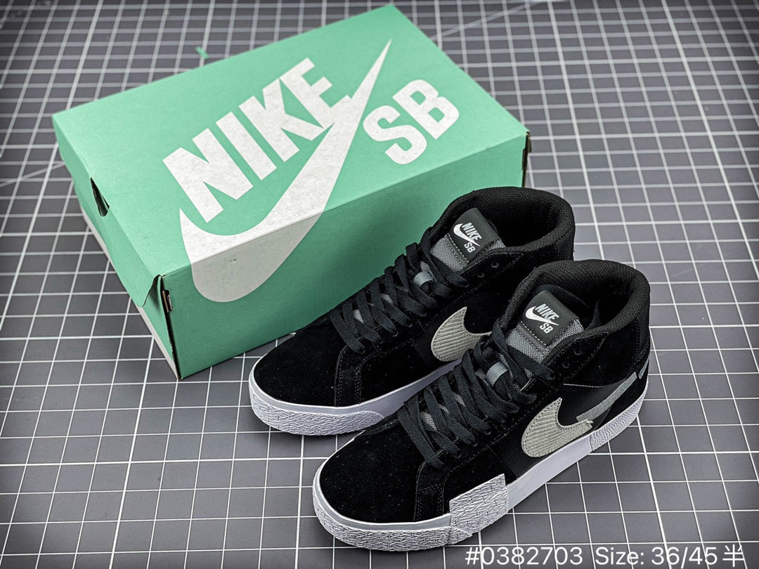 Nike Blazer Mid - Black Unisex Streetwear Limited Edition - The Nike Blazer Mid 'Broken Swoosh' in Black and Grey offers a sleek and modern