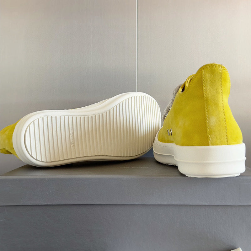Rick Owens Suede Low-top Sneakers - Yellow Unisex Streetwear Limited Edition - **Rick Owens Yellow Suede Low-Top Sneakers: Bright Style and Superior Craftsmanship** Introducing the Rick Owens
