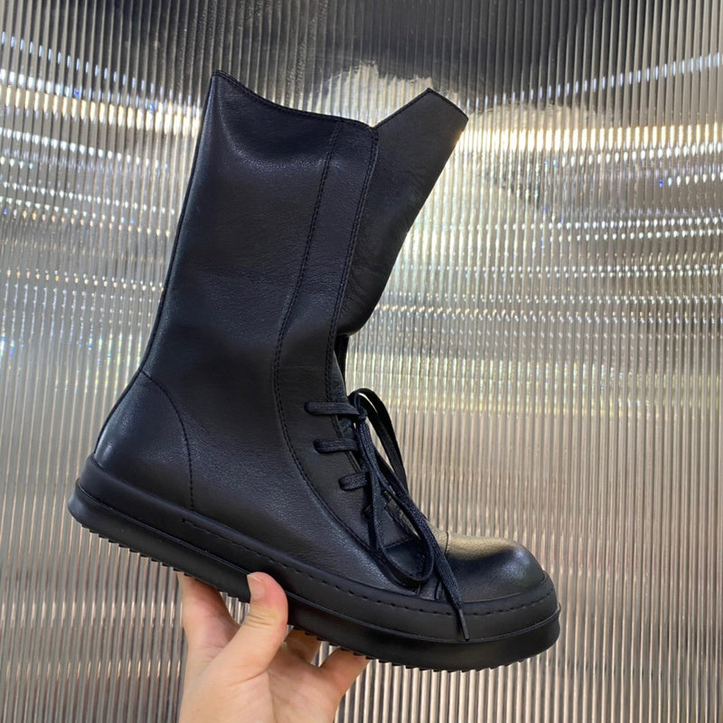 High-Top Leather Lace-up Boots - Black Unisex Streetwear Limited Edition - **High-Top Leather Lace-Up Boots** Introducing the epitome of rugged elegance, these high-top leather lace-up boots