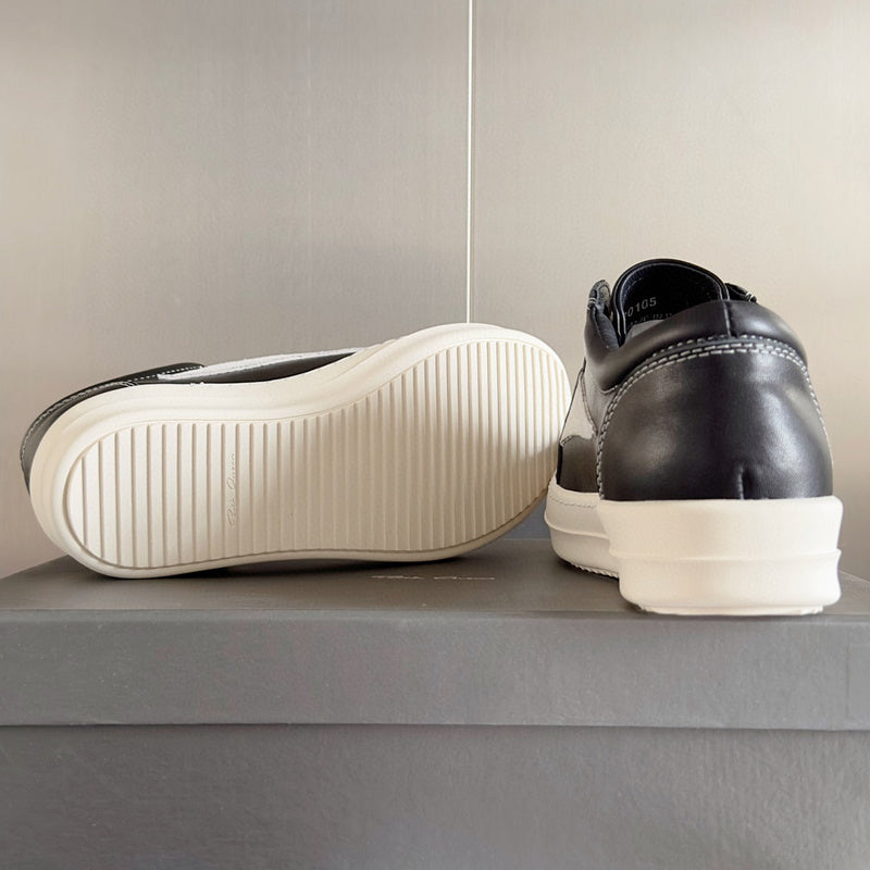 Rick Owens Leather And Suede Low-top Sneakers - Black Unisex Streetwear Limited Edition - **Rick Owens Black Leather and Suede Low-Top Sneakers: Timeless Sophistication and Premium Craftsmanship** Int