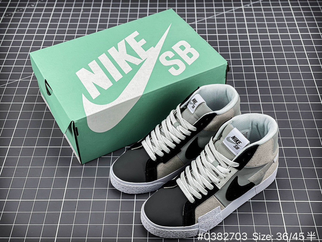 Nike Blazer Mid'1977 - Black Unisex Streetwear Limited Edition - The Nike Blazer High-Top '1977 'Mismatched Swoosh' in Grey and Black offers a bold and